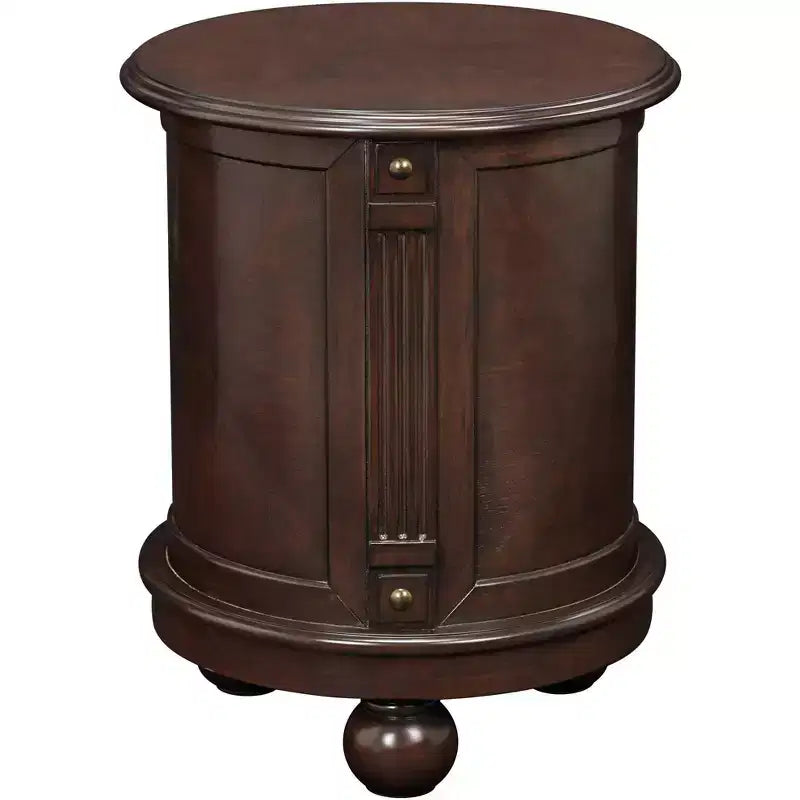 Elm Lane Kendall Vintage Espresso Wood Round Accent Table 19 Wide with Door and 2-Shelf Dark Brown for Living Room Bedroom Bedside Entryway Office