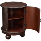 Elm Lane Kendall Vintage Espresso Wood Round Accent Table 19 Wide with Door and 2-Shelf Dark Brown for Living Room Bedroom Bedside Entryway Office
