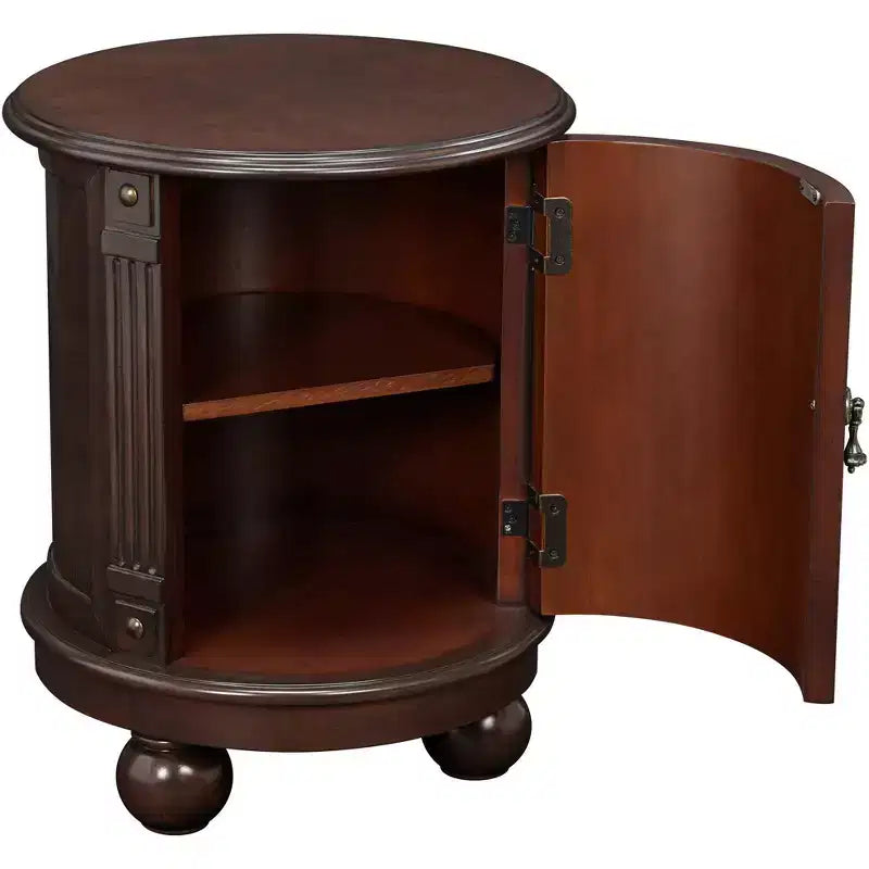 Elm Lane Kendall Vintage Espresso Wood Round Accent Table 19 Wide with Door and 2-Shelf Dark Brown for Living Room Bedroom Bedside Entryway Office