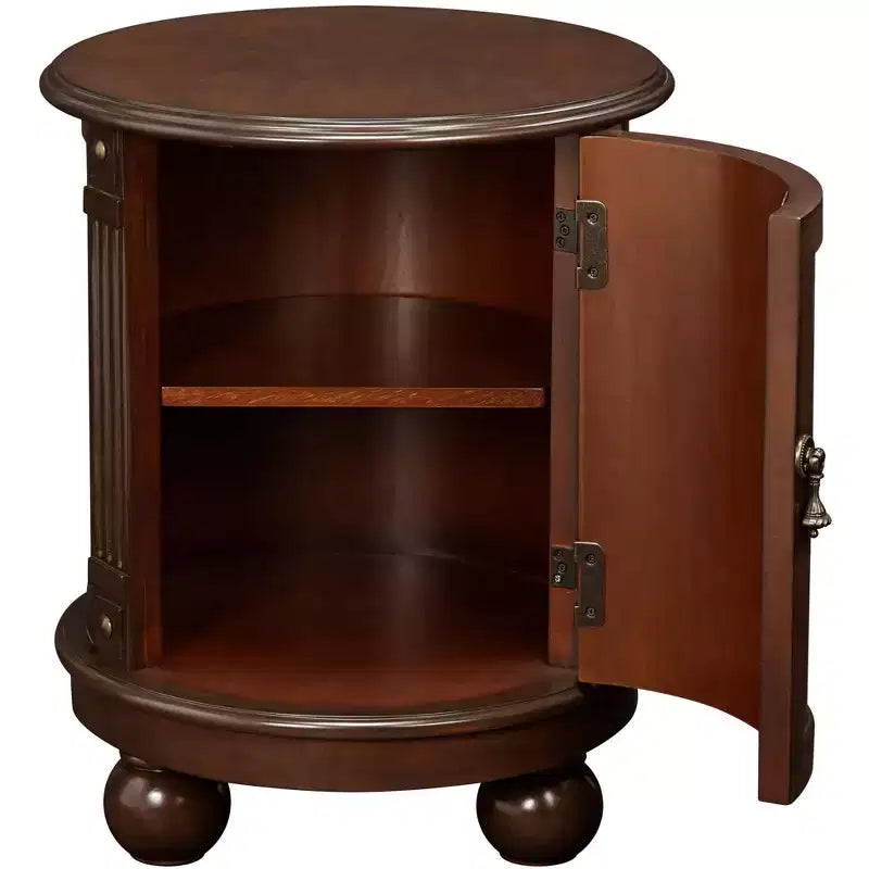 Elm Lane Kendall Vintage Espresso Wood Round Accent Table 19 Wide with Door and 2-Shelf Dark Brown for Living Room Bedroom Bedside Entryway Office