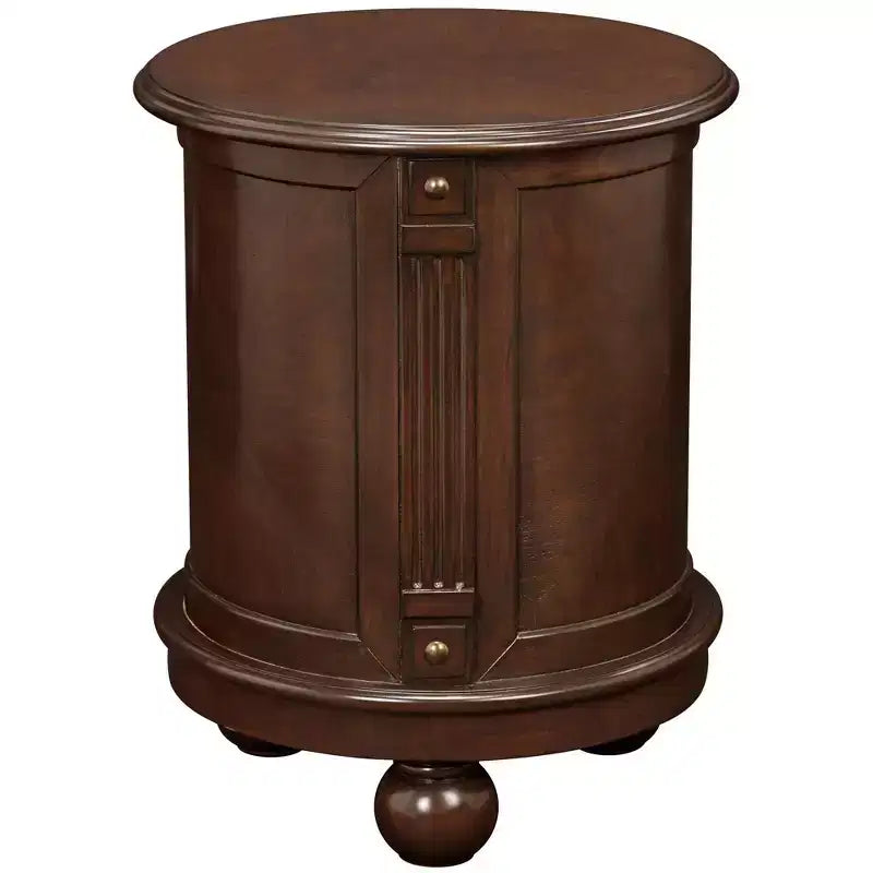 Elm Lane Kendall Vintage Espresso Wood Round Accent Table 19 Wide with Door and 2-Shelf Dark Brown for Living Room Bedroom Bedside Entryway Office