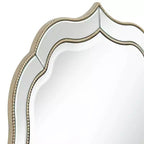 Noble Park Laureen Scalloped Round Vanity Wall Mirror Modern Beveled Glass Champagne Gold Beaded Frame 32 Wide for Bathroom Living Room Home Entryway