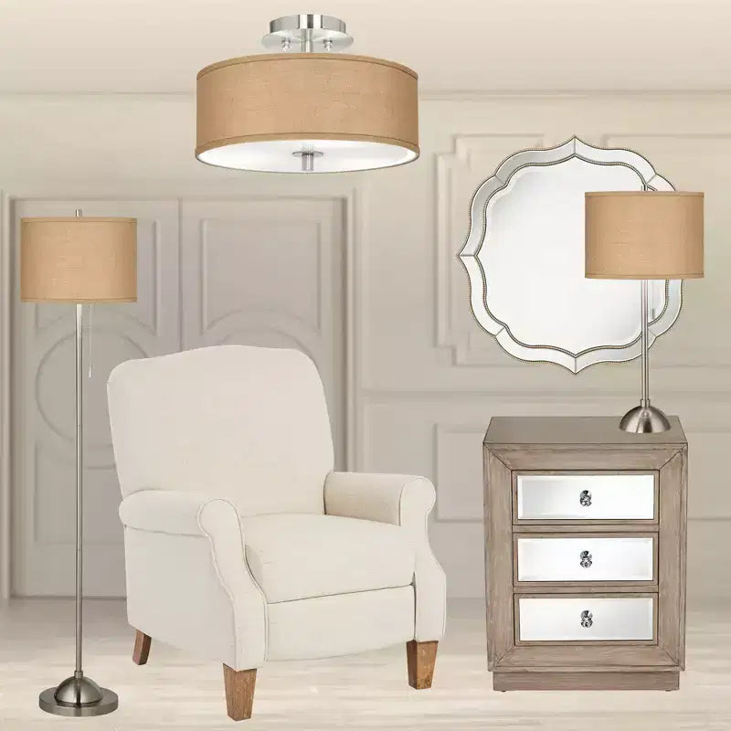Noble Park Laureen Scalloped Round Vanity Wall Mirror Modern Beveled Glass Champagne Gold Beaded Frame 32 Wide for Bathroom Living Room Home Entryway