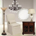 Noble Park Laureen Scalloped Round Vanity Wall Mirror Modern Beveled Glass Champagne Gold Beaded Frame 32 Wide for Bathroom Living Room Home Entryway