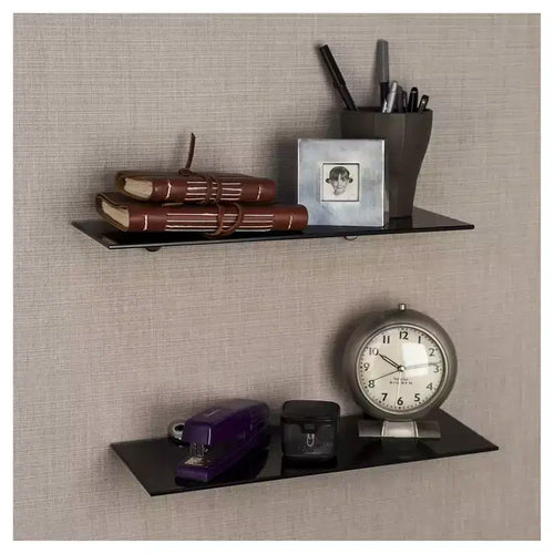 (Set of 2) 16 x 6 Floating Glass Shelves with Brackets - Danya B.