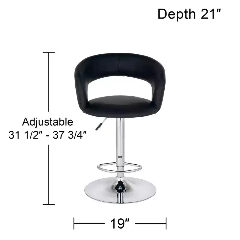 Studio 55D Groove Chrome Swivel Bar Stools Set of 2 30 High Modern Adjustable Black Cushion with Backrest Footrest for Kitchen Counter Height Island