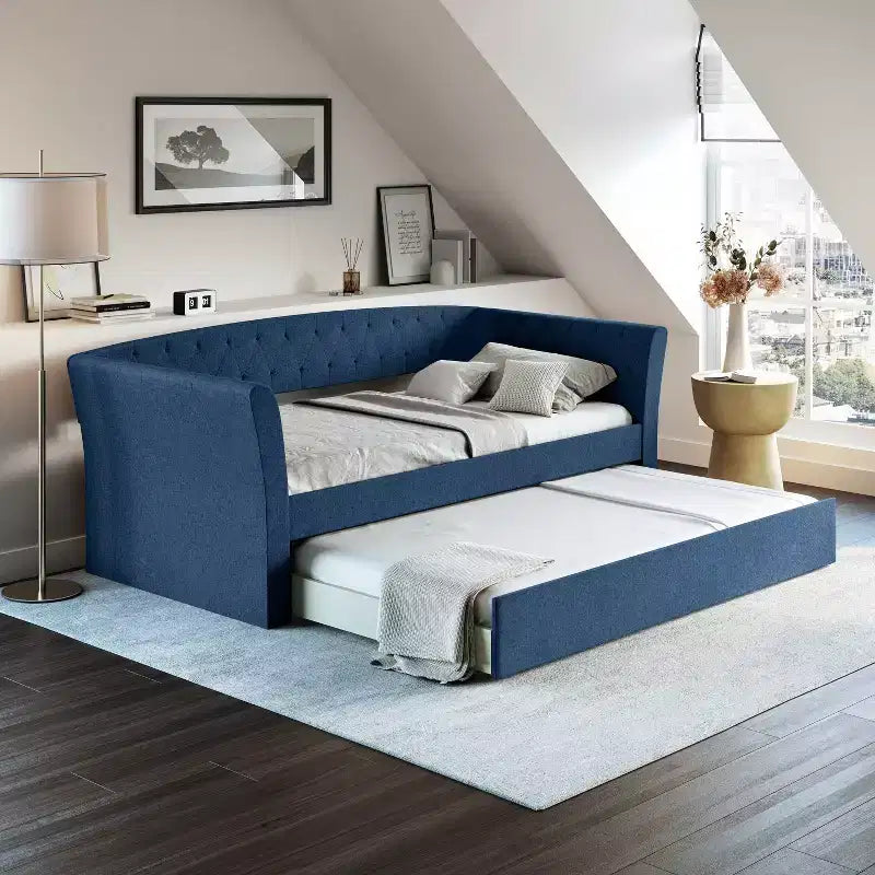 Twin Olivia Linen Upholstered Sofa Daybed with Trundle - Eco Dream