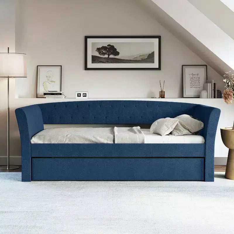 Twin Olivia Linen Upholstered Sofa Daybed with Trundle - Eco Dream
