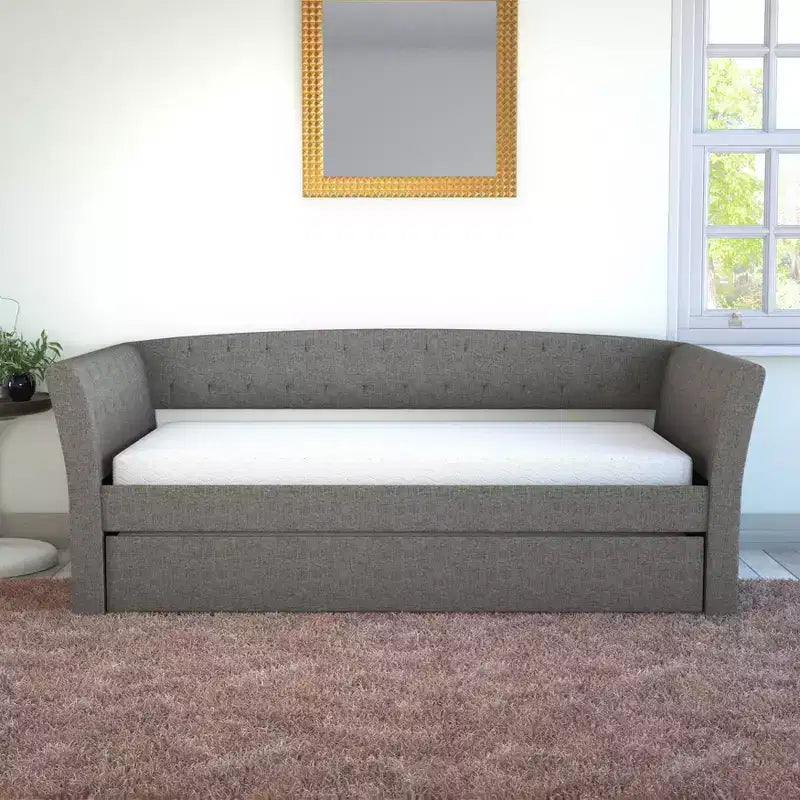 Twin Olivia Linen Upholstered Sofa Daybed with Trundle - Eco Dream