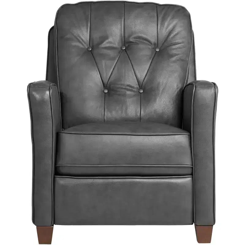 Elm Lane Livorno Gray Genuine Leather Recliner Chair Modern Armchair Comfortable Push Manual Reclining Footrest Tufted for Bedroom Living Room Reading
