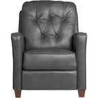 Elm Lane Livorno Gray Genuine Leather Recliner Chair Modern Armchair Comfortable Push Manual Reclining Footrest Tufted for Bedroom Living Room Reading