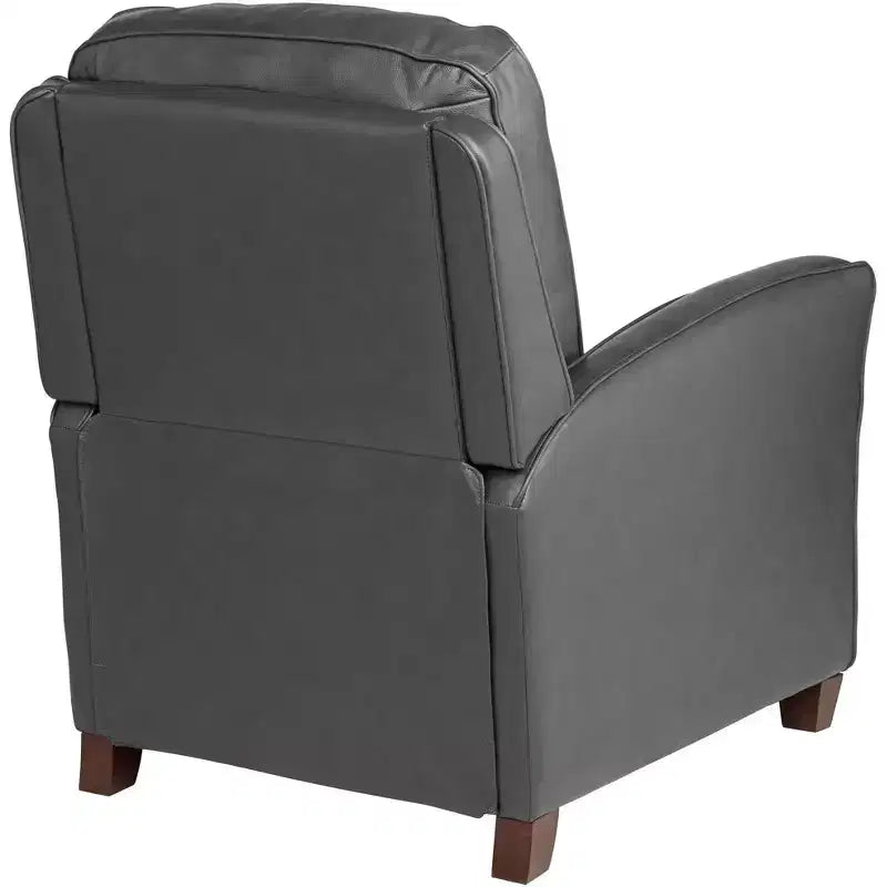 Elm Lane Livorno Gray Genuine Leather Recliner Chair Modern Armchair Comfortable Push Manual Reclining Footrest Tufted for Bedroom Living Room Reading