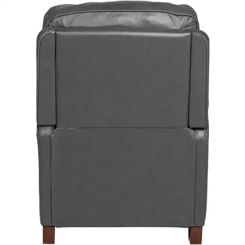 Elm Lane Livorno Gray Genuine Leather Recliner Chair Modern Armchair Comfortable Push Manual Reclining Footrest Tufted for Bedroom Living Room Reading