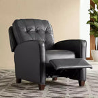 Elm Lane Livorno Gray Genuine Leather Recliner Chair Modern Armchair Comfortable Push Manual Reclining Footrest Tufted for Bedroom Living Room Reading