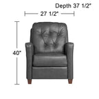 Elm Lane Livorno Gray Genuine Leather Recliner Chair Modern Armchair Comfortable Push Manual Reclining Footrest Tufted for Bedroom Living Room Reading