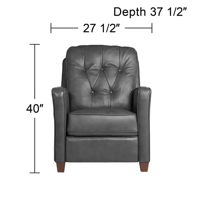 Elm Lane Livorno Gray Genuine Leather Recliner Chair Modern Armchair Comfortable Push Manual Reclining Footrest Tufted for Bedroom Living Room Reading