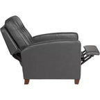 Elm Lane Livorno Gray Genuine Leather Recliner Chair Modern Armchair Comfortable Push Manual Reclining Footrest Tufted for Bedroom Living Room Reading