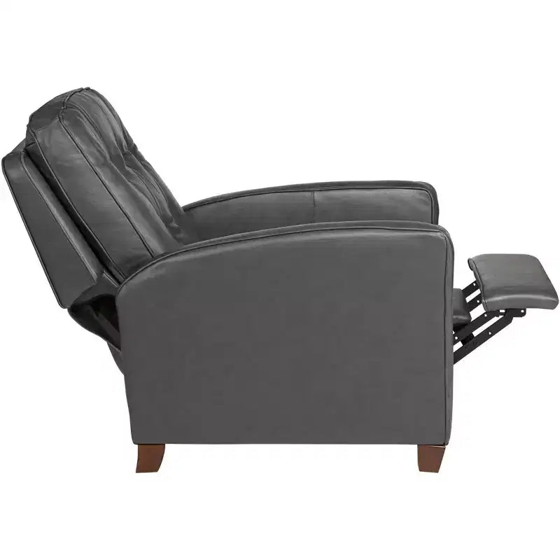 Elm Lane Livorno Gray Genuine Leather Recliner Chair Modern Armchair Comfortable Push Manual Reclining Footrest Tufted for Bedroom Living Room Reading