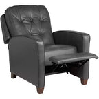 Elm Lane Livorno Gray Genuine Leather Recliner Chair Modern Armchair Comfortable Push Manual Reclining Footrest Tufted for Bedroom Living Room Reading