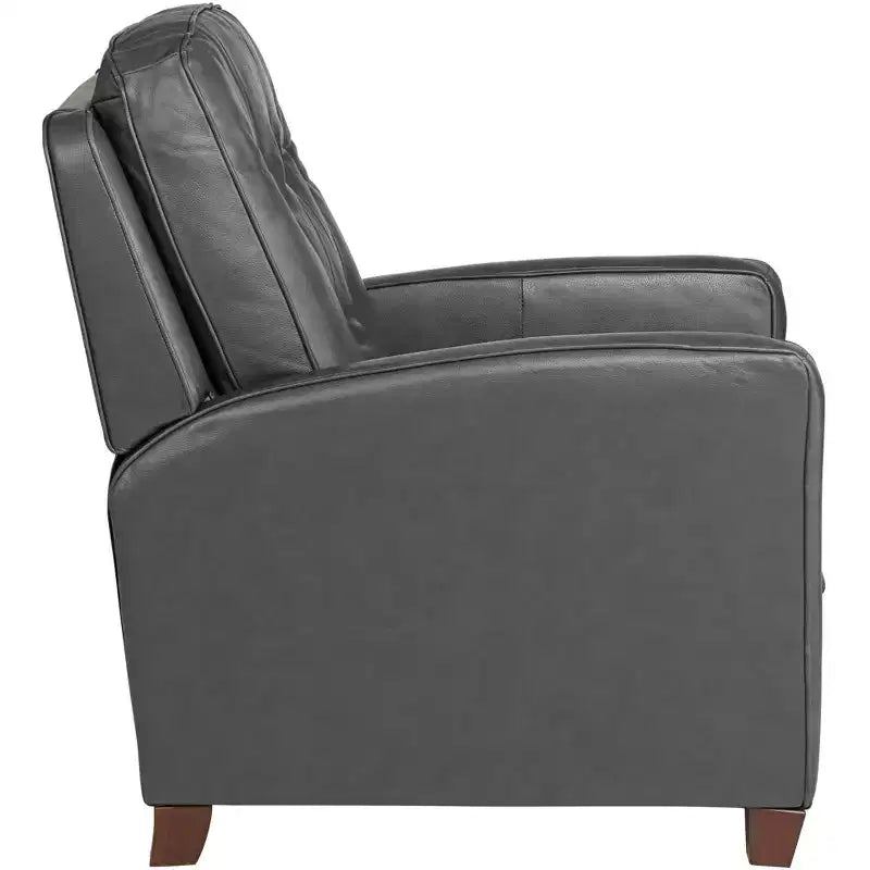 Elm Lane Livorno Gray Genuine Leather Recliner Chair Modern Armchair Comfortable Push Manual Reclining Footrest Tufted for Bedroom Living Room Reading