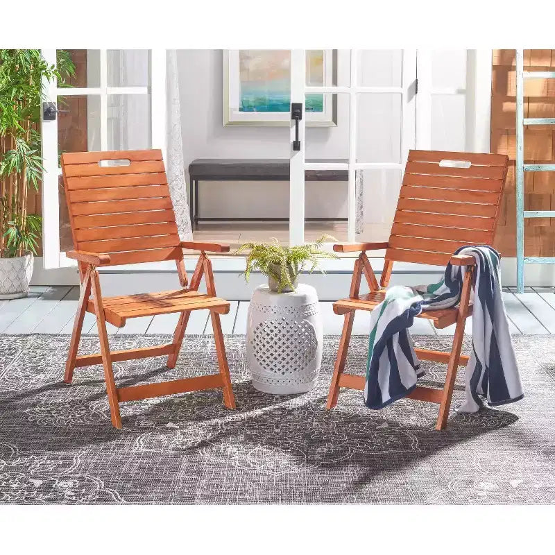 Rence Multi Position Folding Chair Indoor/Outdoor (Set of 2) - PAT7060 - Natural - Safavieh