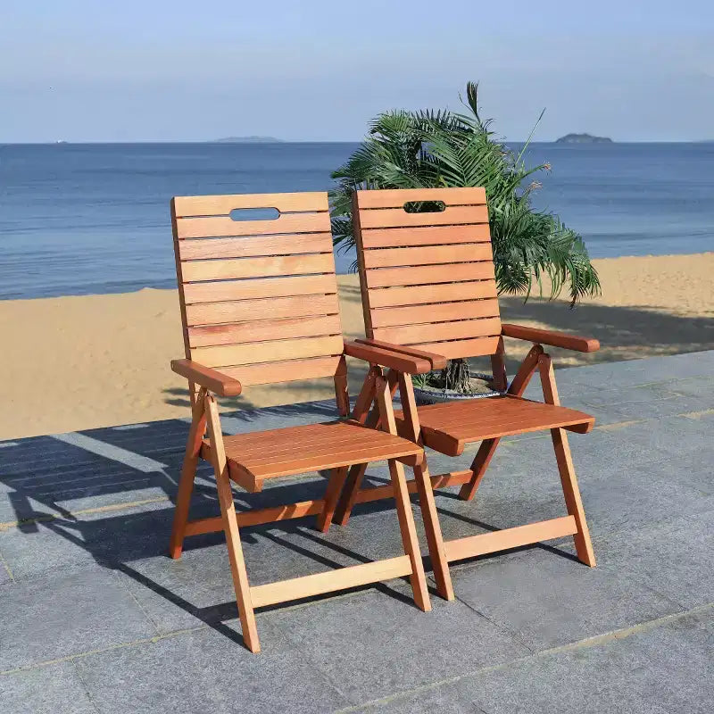 Rence Multi Position Folding Chair Indoor/Outdoor (Set of 2) - PAT7060 - Natural - Safavieh