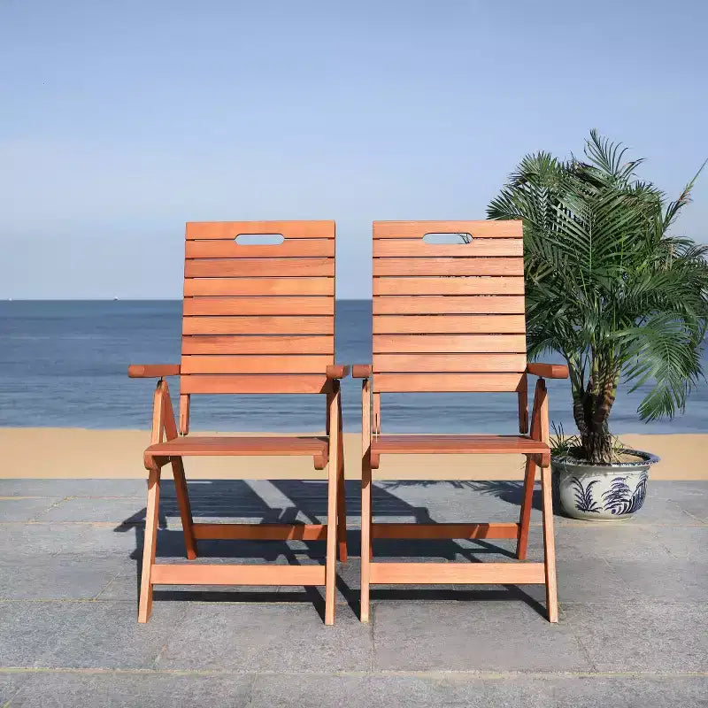 Rence Multi Position Folding Chair Indoor/Outdoor (Set of 2) - PAT7060 - Natural - Safavieh