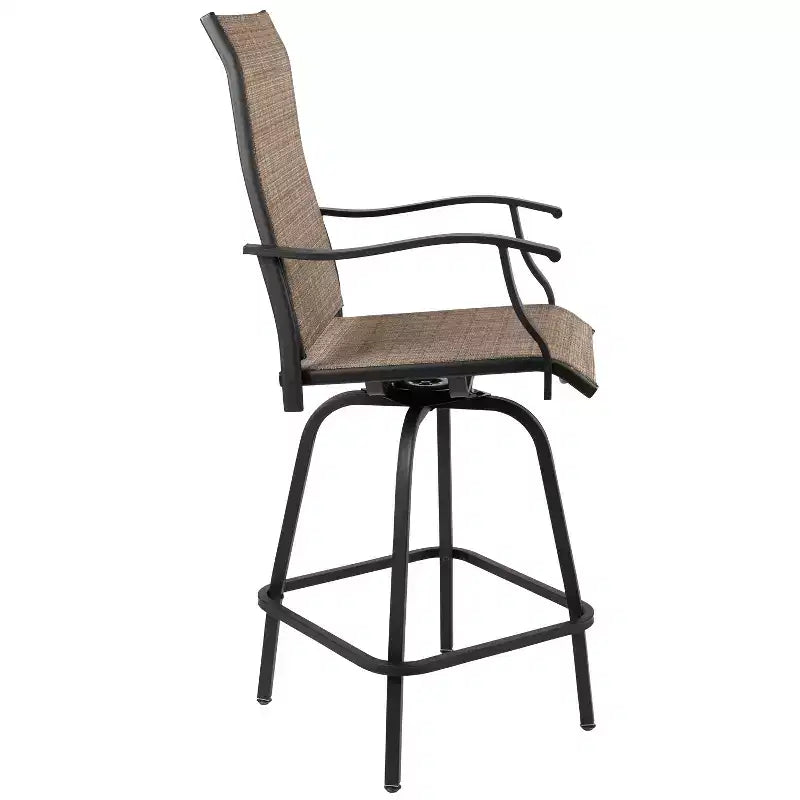 Flash Furniture Valerie Patio Bar Height Stools Set of 2, All-Weather Textilene Swivel Patio Stools and Deck Chairs with High Back & Armrests