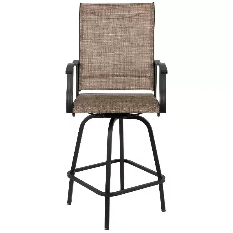 Flash Furniture Valerie Patio Bar Height Stools Set of 2, All-Weather Textilene Swivel Patio Stools and Deck Chairs with High Back & Armrests