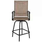 Flash Furniture Valerie Patio Bar Height Stools Set of 2, All-Weather Textilene Swivel Patio Stools and Deck Chairs with High Back & Armrests