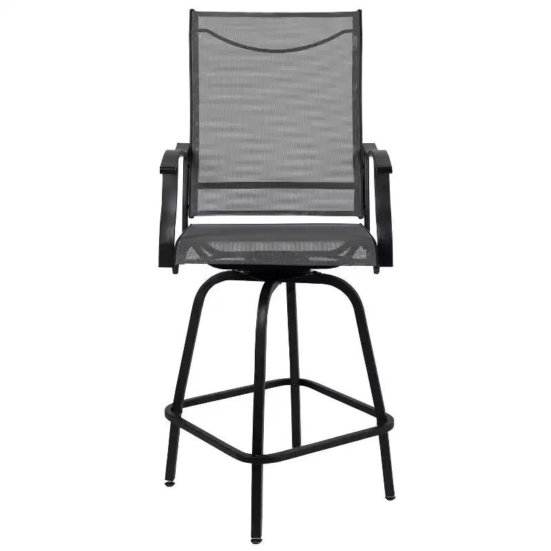 Flash Furniture Valerie Patio Bar Height Stools Set of 2, All-Weather Textilene Swivel Patio Stools and Deck Chairs with High Back & Armrests