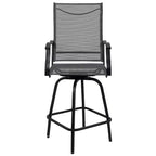 Flash Furniture Valerie Patio Bar Height Stools Set of 2, All-Weather Textilene Swivel Patio Stools and Deck Chairs with High Back & Armrests