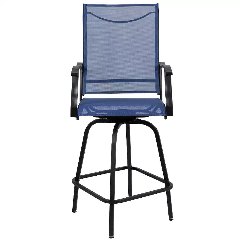 Flash Furniture Valerie Patio Bar Height Stools Set of 2, All-Weather Textilene Swivel Patio Stools and Deck Chairs with High Back & Armrests