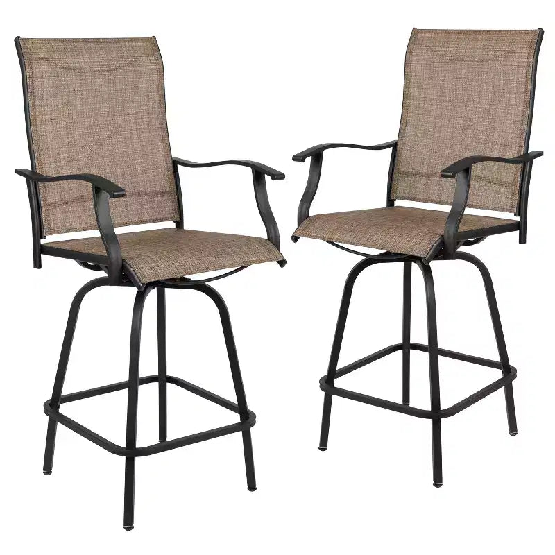 Flash Furniture Valerie Set di 2 Sgabelli da Esterno per Patio ad Altezza Bar, Sgabelli Girevoli da Esterno per Patio e Sedie da Terrazza in Textilene per Tutte le Condizioni Atmosferiche con Schienale Alto e Braccioli