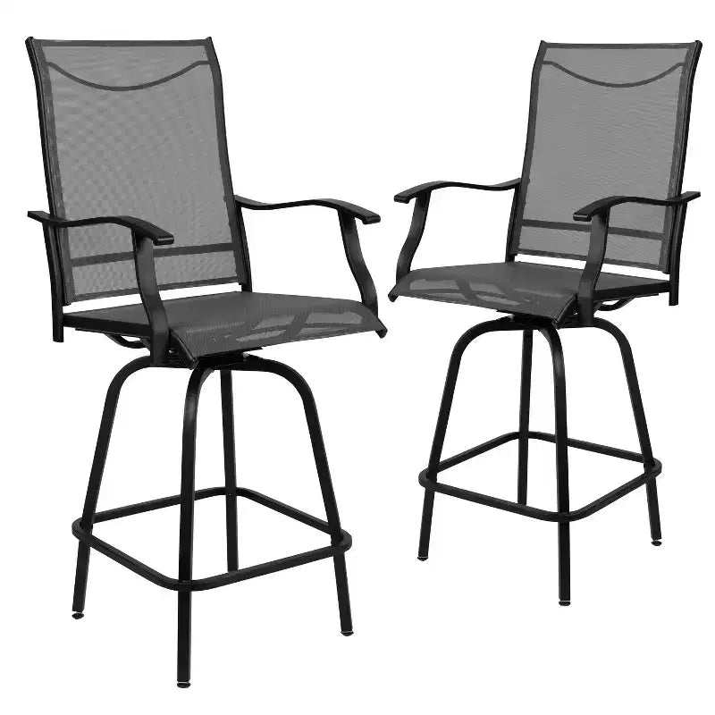 Flash Furniture Valerie Set di 2 Sgabelli da Esterno per Patio ad Altezza Bar, Sgabelli Girevoli da Esterno per Patio e Sedie da Terrazza in Textilene per Tutte le Condizioni Atmosferiche con Schienale Alto e Braccioli