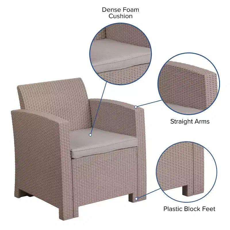 Flash Furniture Faux Rattan Chair with All-Weather Cushion