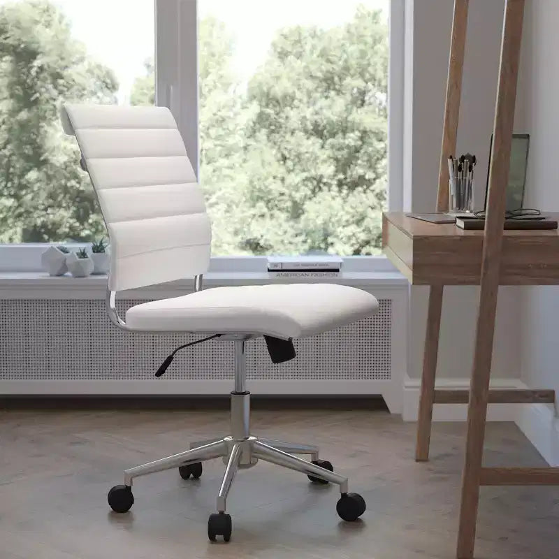 Flash Furniture Mid-Back Armless LeatherSoft Contemporary Ribbed Executive Swivel Office Chair