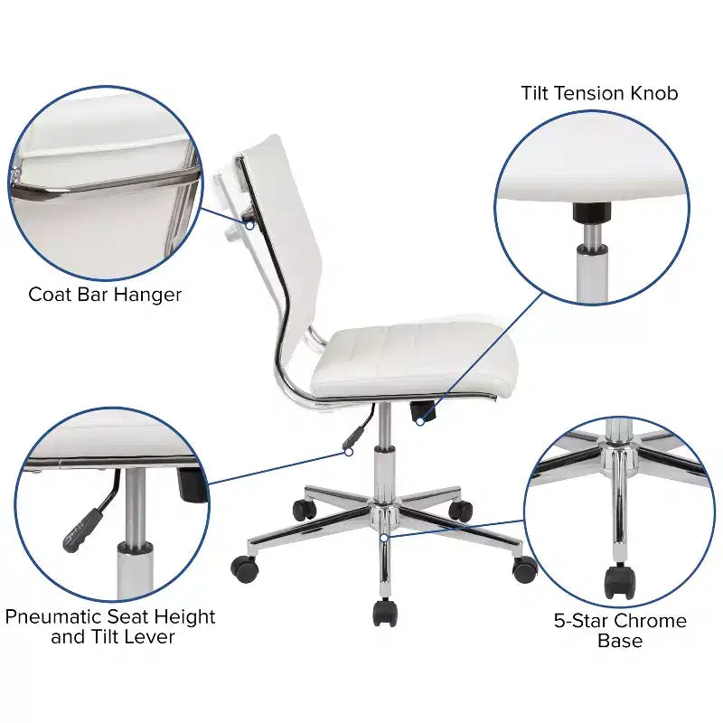 Flash Furniture Mid-Back Armless LeatherSoft Contemporary Ribbed Executive Swivel Office Chair