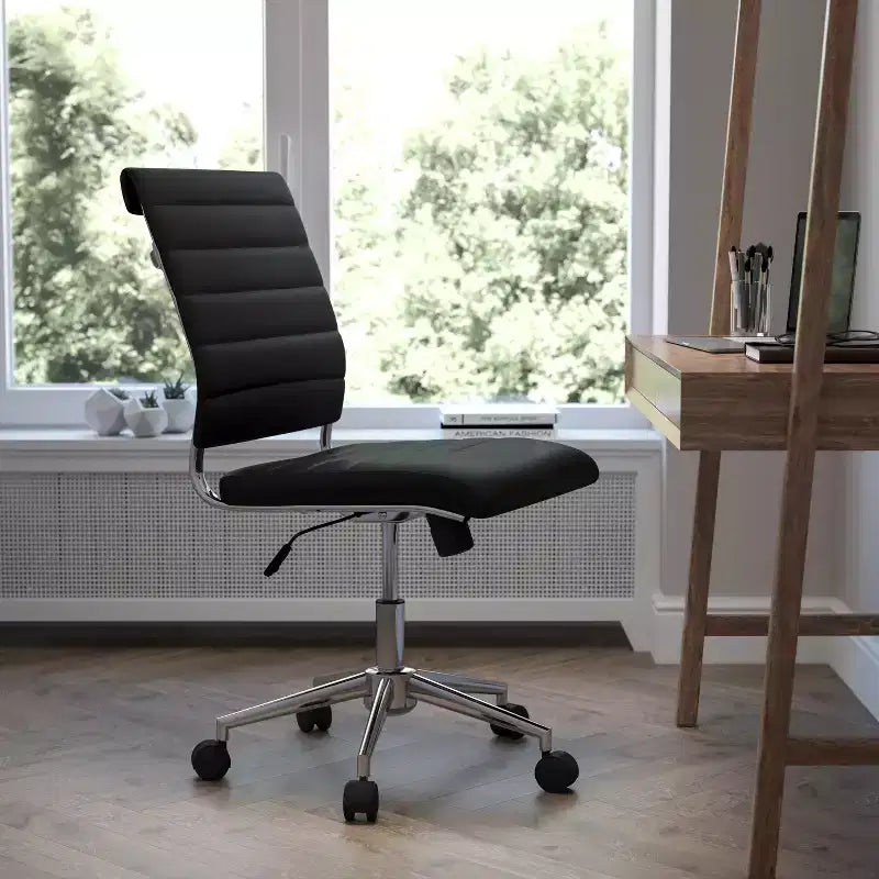 Flash Furniture Mid-Back Armless LeatherSoft Contemporary Ribbed Executive Swivel Office Chair