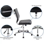 Flash Furniture Mid-Back Armless LeatherSoft Contemporary Ribbed Executive Swivel Office Chair