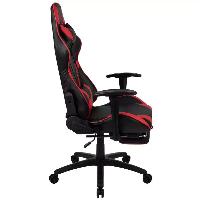 Flash Furniture Sedia da Gaming X30, sedia da ufficio ergonomica da corsa per computer con schienale completamente reclinabile e poggiapiedi estraibile in pelle sintetica rossa