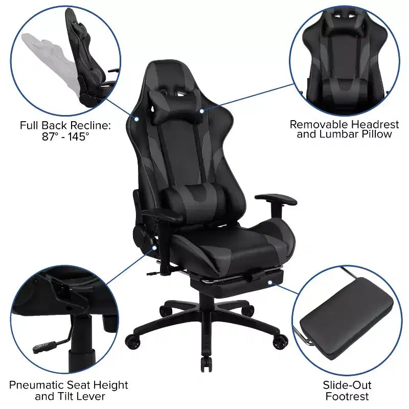 Flash Furniture Sedia da Gaming X30, sedia da ufficio ergonomica da corsa per computer con schienale completamente reclinabile e poggiapiedi estraibile in pelle sintetica rossa