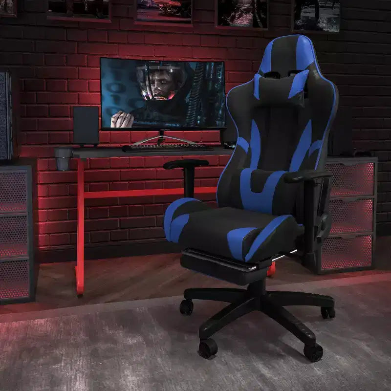 Flash Furniture Sedia da Gaming X30, sedia da ufficio ergonomica da corsa per computer con schienale completamente reclinabile e poggiapiedi estraibile in pelle sintetica rossa