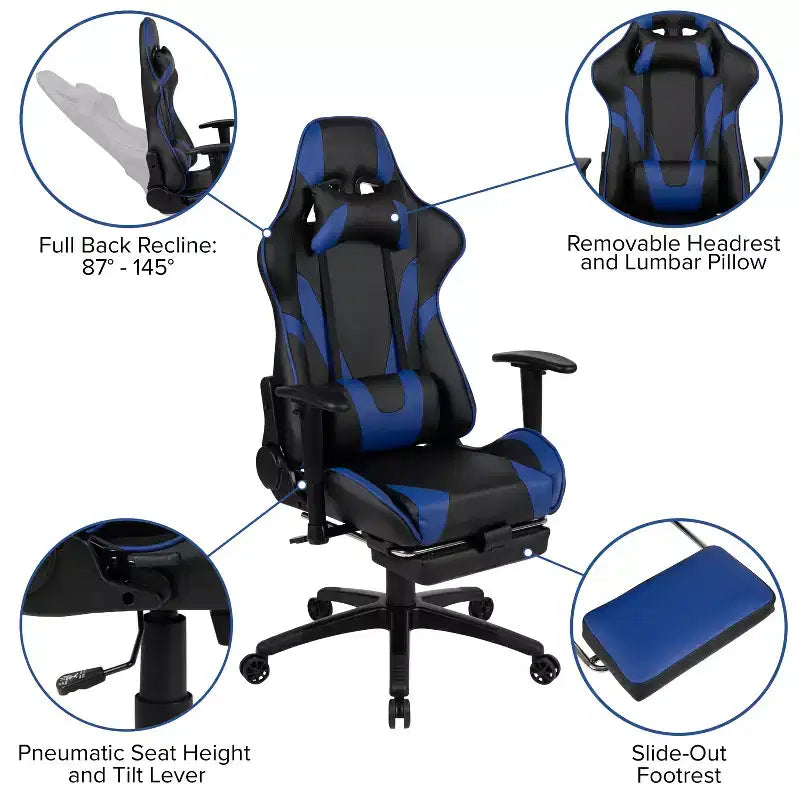Flash Furniture Sedia da Gaming X30, sedia da ufficio ergonomica da corsa per computer con schienale completamente reclinabile e poggiapiedi estraibile in pelle sintetica rossa