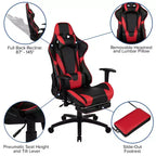 Flash Furniture Sedia da Gaming X30, sedia da ufficio ergonomica da corsa per computer con schienale completamente reclinabile e poggiapiedi estraibile in pelle sintetica rossa
