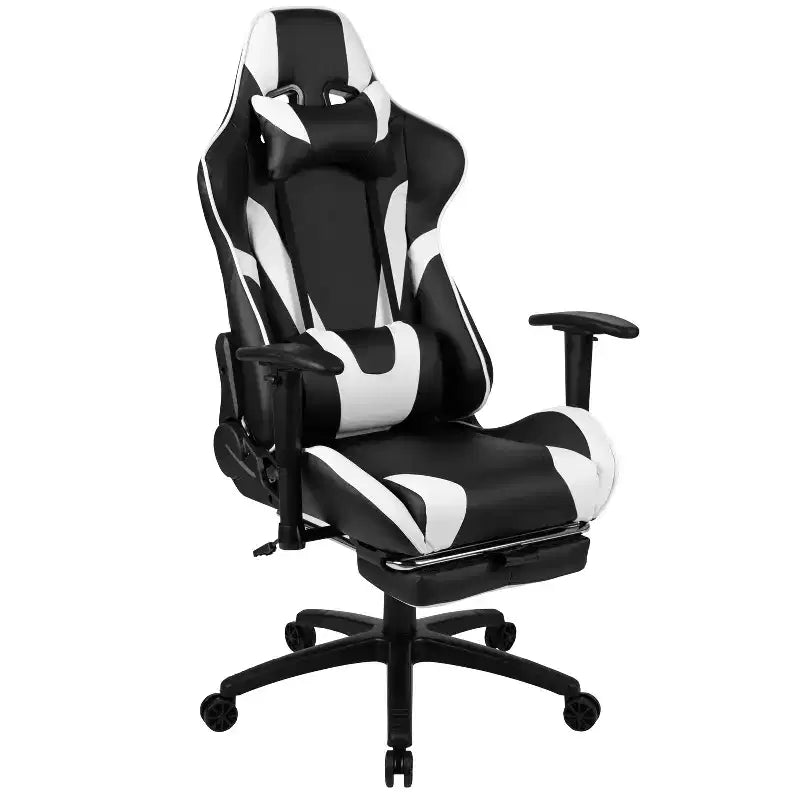 Flash Furniture Sedia da Gaming X30, sedia da ufficio ergonomica da corsa per computer con schienale completamente reclinabile e poggiapiedi estraibile in pelle sintetica rossa