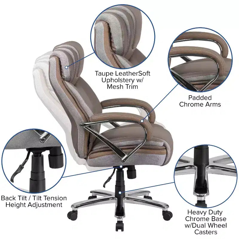 Flash Furniture HERCULES Series Big & Tall 500 lb. Rated LeatherSoft Executive Swivel Ergonomic Office Chair with Extra Wide Seat