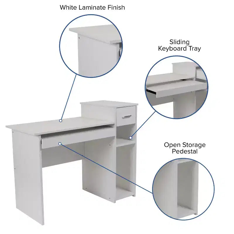 Emma and Oliver White Computer Desk with Shelves and Drawer