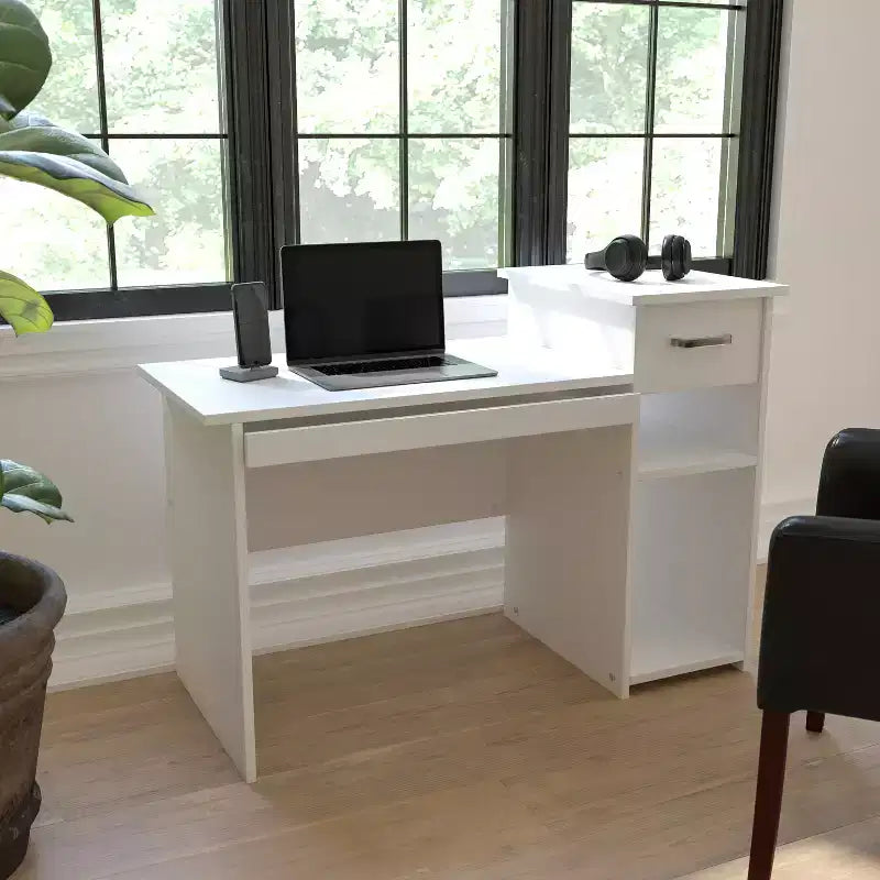 Emma and Oliver White Computer Desk with Shelves and Drawer
