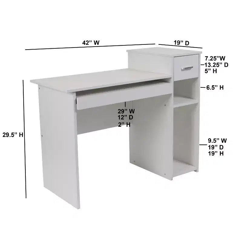 Emma and Oliver White Computer Desk with Shelves and Drawer